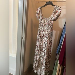 High/low summer dress. floral rose pattern.